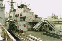 2 quad Harpoon missile launchers on a Flight I Burke. Flight IIA also has the same layout.
