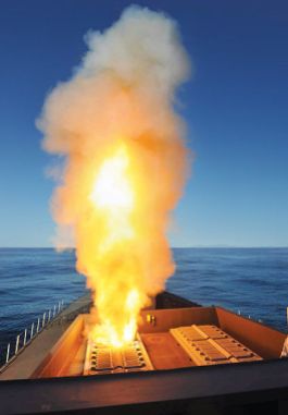 HMS Diamond firing an Aster missile for the first time in 2012.