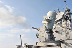 A phalanx close-in weapons system (CIWS) is fired during a pre-action aim calibration test aboard USS Lassen (DDG 82)