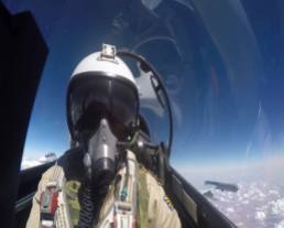 A Su-30SM pilot takes a selfie during a routine mission over Syria