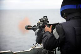7.62 mm Mk44 Minigun firing at sea